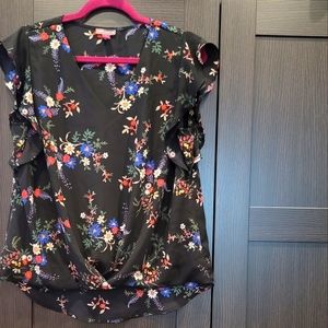 Vince Camuto Ruffle Cap Sleeve Floral Blouse